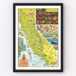 Vintage Pictorial Map of California 1945