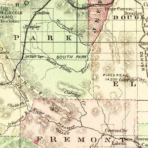 Vintage Map of Colorado 1876
