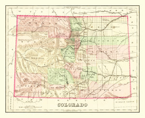 Vintage Map of Colorado 1876