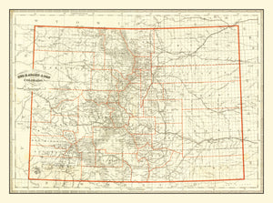Vintage Map of Colorado 1884