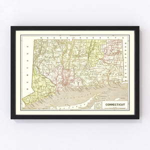 Vintage Map of Connecticut 1856
