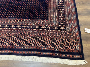 Pakistani Rug 8x11, Hand Knotted Wool Carpet, Navy Blue Red Beige, Four Season Hatchli Design, 8 x 11 Vintage Fine Oriental Rug, Room Sized