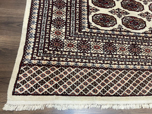 Pakistani Turkoman Rug 6x9, Cream and Red Hand Knotted Wool Oriental Carpet, Yamud Rug, Tribal Rug 6 x 9, Bohemian Area Rug, Bokhara Rug