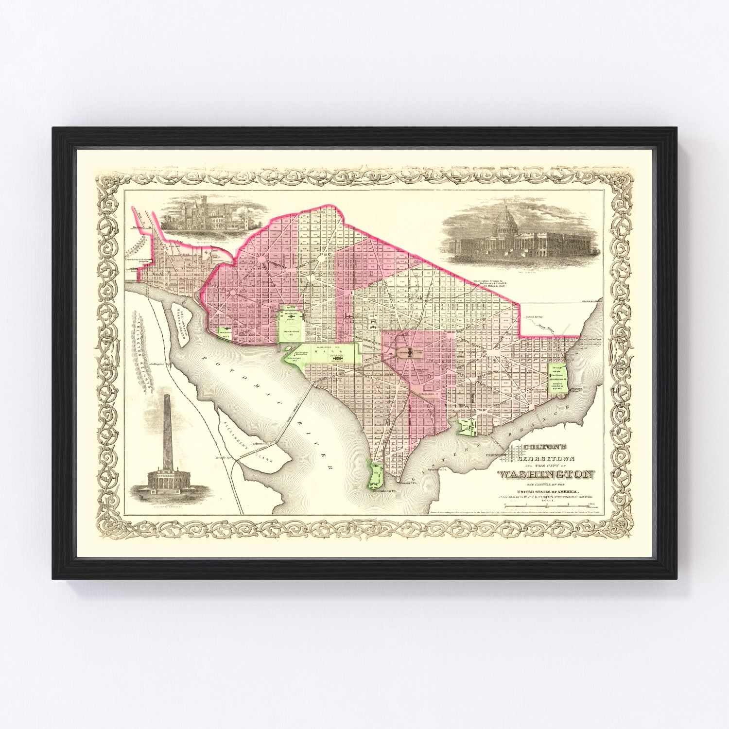 Vintage Map of Washington, DC 1866