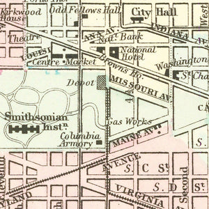 Vintage Map of Washington, DC 1878