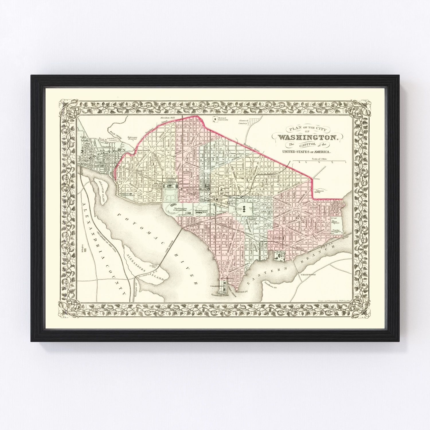 Vintage Map of Washington, DC 1878