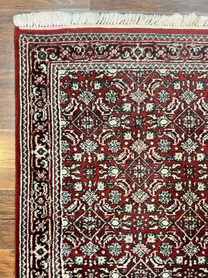 Indo Persian Runner Rug 2.7 x 8, Wool Hand Knotted Vintage Carpet, Red Black, Herati Allover Pattern, Oriental Runner, Rug for Hallway