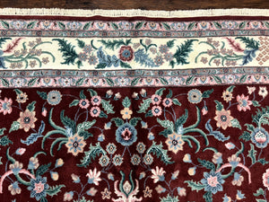 Indo Persian Rug 8x10, Red and Ivory, Floral Allover, Handmade Wool Area Rug