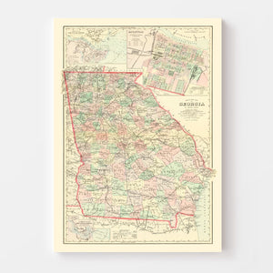 Vintage Map of Georgia 1876