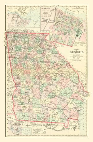 Vintage Map of Georgia 1876