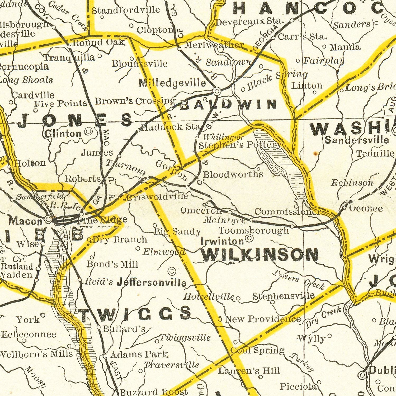 Vintage Railroad Map of Georgia 1884