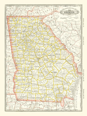 Vintage Railroad Map of Georgia 1884