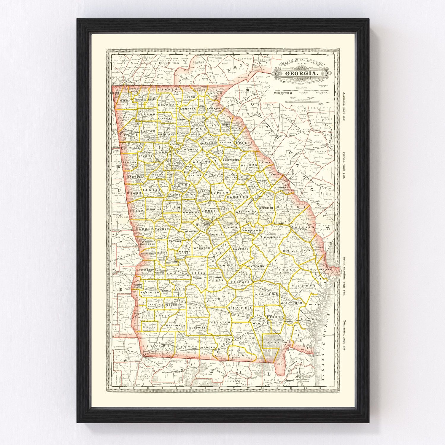 Vintage Railroad Map of Georgia 1884