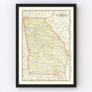 Vintage Railroad Map of Georgia 1884