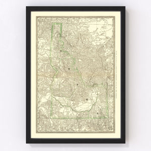 Vintage Map of Idaho 1884