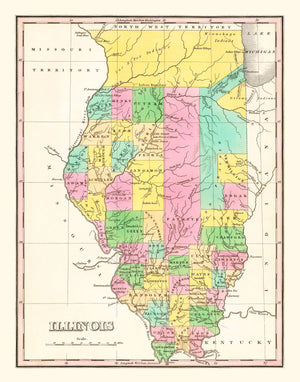 Vintage Map of Illinois 1826