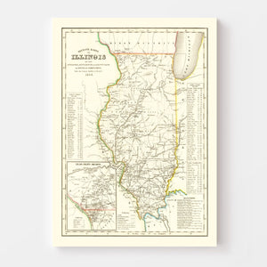 Vintage Map of Illinois 1845