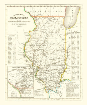Vintage Map of Illinois 1845