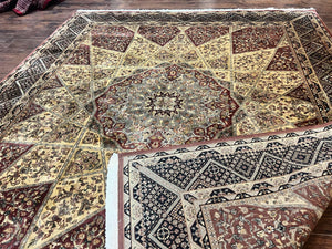 Indo Persian Rug 8x10, Dome Design, 210 KPSI, Handmade Vintage Wool Rug