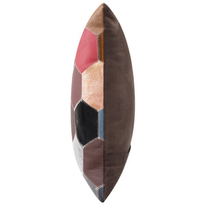 Multicolor Genuine Cowhide Leather Decorative Throw Pillow - Handmade Patchwork Hexagonal Design
