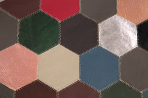 Multicolor Genuine Cowhide Leather Decorative Throw Pillow - Handmade Patchwork Hexagonal Design