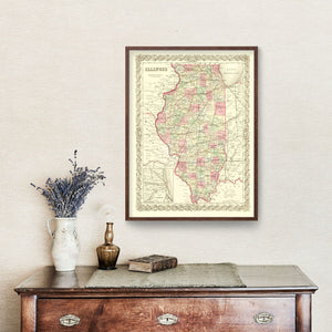 Vintage Map of Illinois 1855