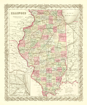Vintage Map of Illinois 1855
