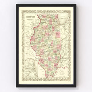 Vintage Map of Illinois 1855