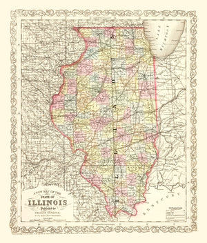 Vintage Map of Illinois 1857