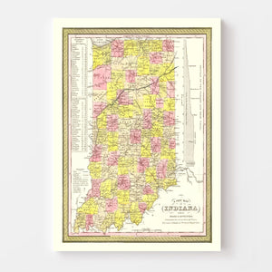 Vintage Map of Indiana 1847