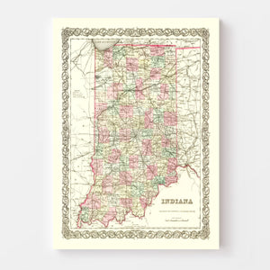 Vintage Map of Indiana 1855