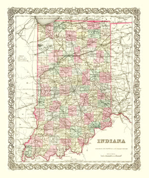 Vintage Map of Indiana 1855