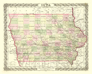 Vintage Map of Iowa 1856