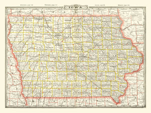 Vintage Map of Iowa 1888