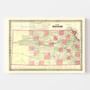 Vintage Map of Kansas 1871