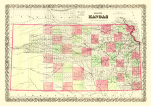 Vintage Map of Kansas 1871