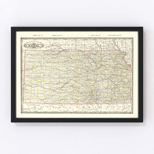 Vintage Railroad Map of Kansas 1888