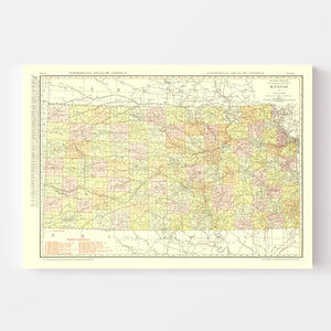Vintage Map of Kansas 1917