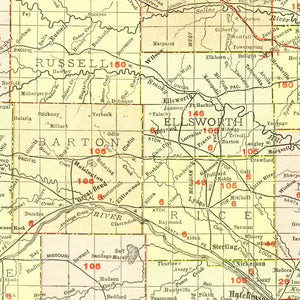 Vintage Map of Kansas 1917