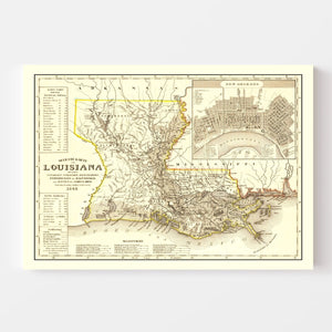 Vintage Map of Louisiana 1845