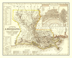 Vintage Map of Louisiana 1845