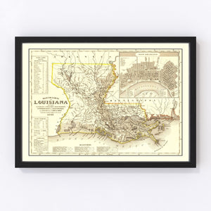 Vintage Map of Louisiana 1845