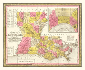 Vintage Map of Louisiana 1847