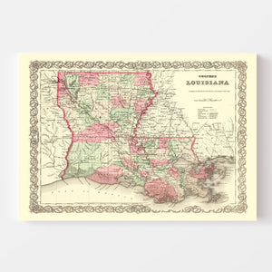 Vintage Map of Louisiana 1871