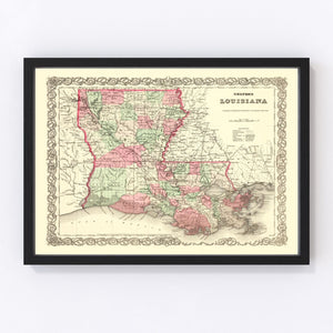 Vintage Map of Louisiana 1871