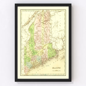 Vintage Map of Maine 1838