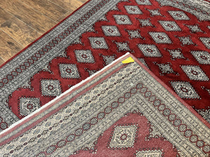 Pakistani Bokhara Rug 6x8, Fine Turkoman Carpet, Wool Handmade Vintage, Red, 6 x 8 Medium Sized Rug, Turkmen Rug