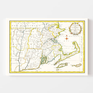 Vintage Map of Massachusetts 1780