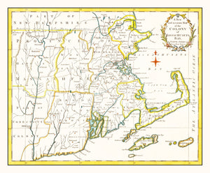 Vintage Map of Massachusetts 1780