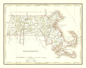 Vintage Map of Massachusetts 1835